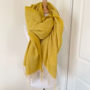 Large, Yellow Blanket Scarf with Fringe